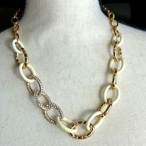 Brighton Jewelry Pebble Pave Necklace Two-tone Silver Plated Crystals Chunky